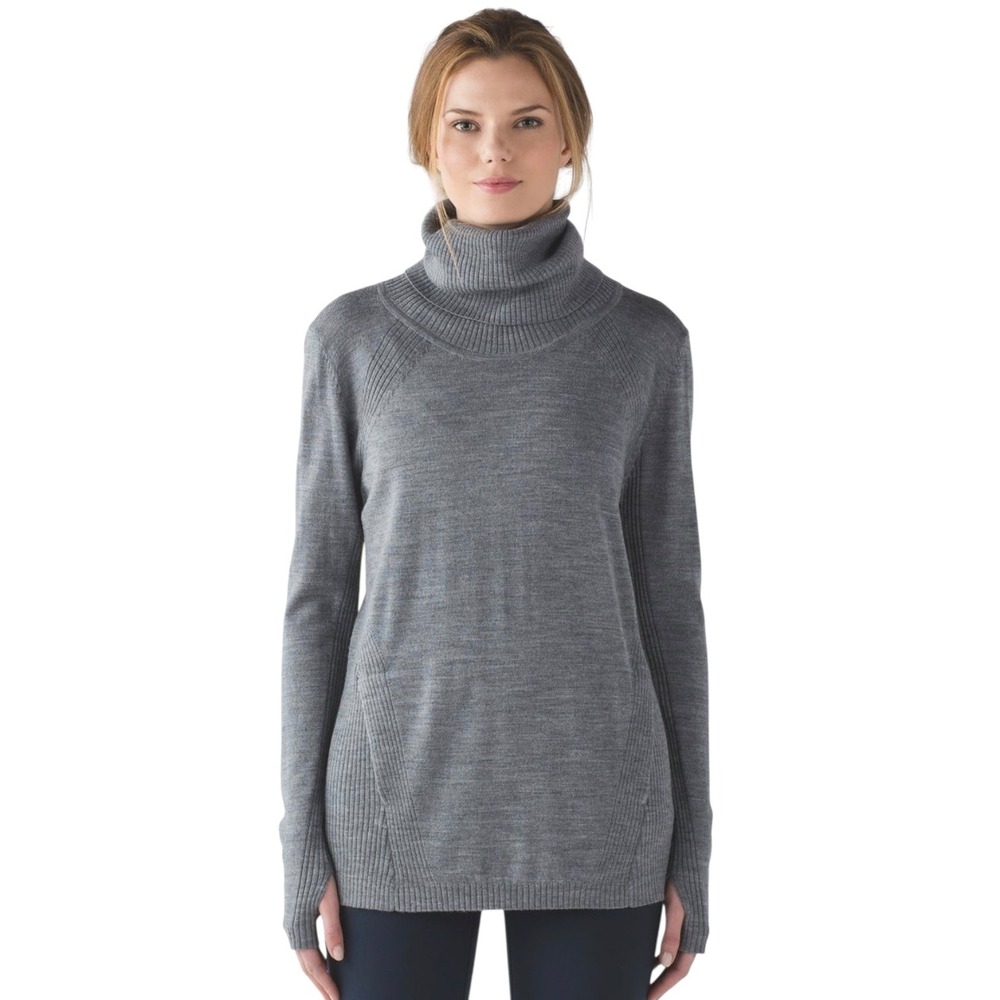 Lululemon Sweat and Savasana Sweater Grey Turtleneck Wool Blend Pullover Pockets